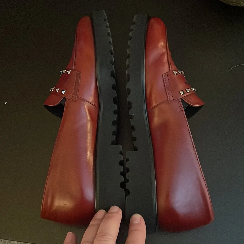 Paul Green Sofia Studded Leather Loafer Wine Size 8 - Picture 6 of 9